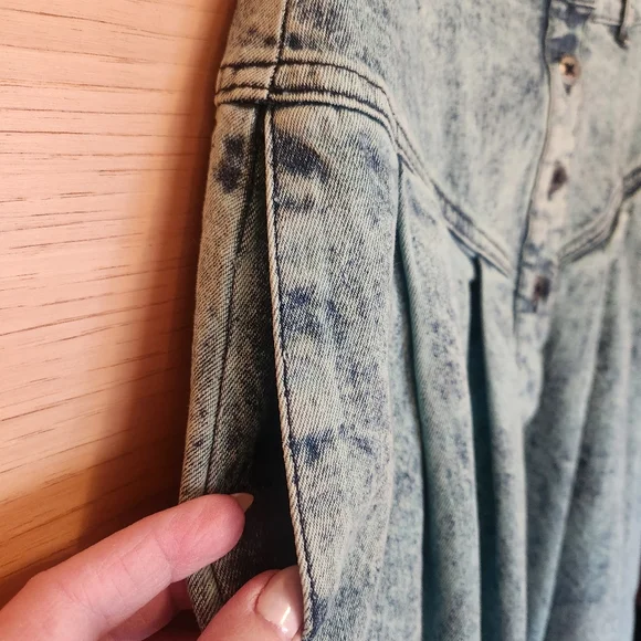 VINTAGE 80s SUNDANCE DENIM JEAN MIDI SKIRT ACID WASH BLUE FULL A LINE POCKETS - Picture 3 of 6